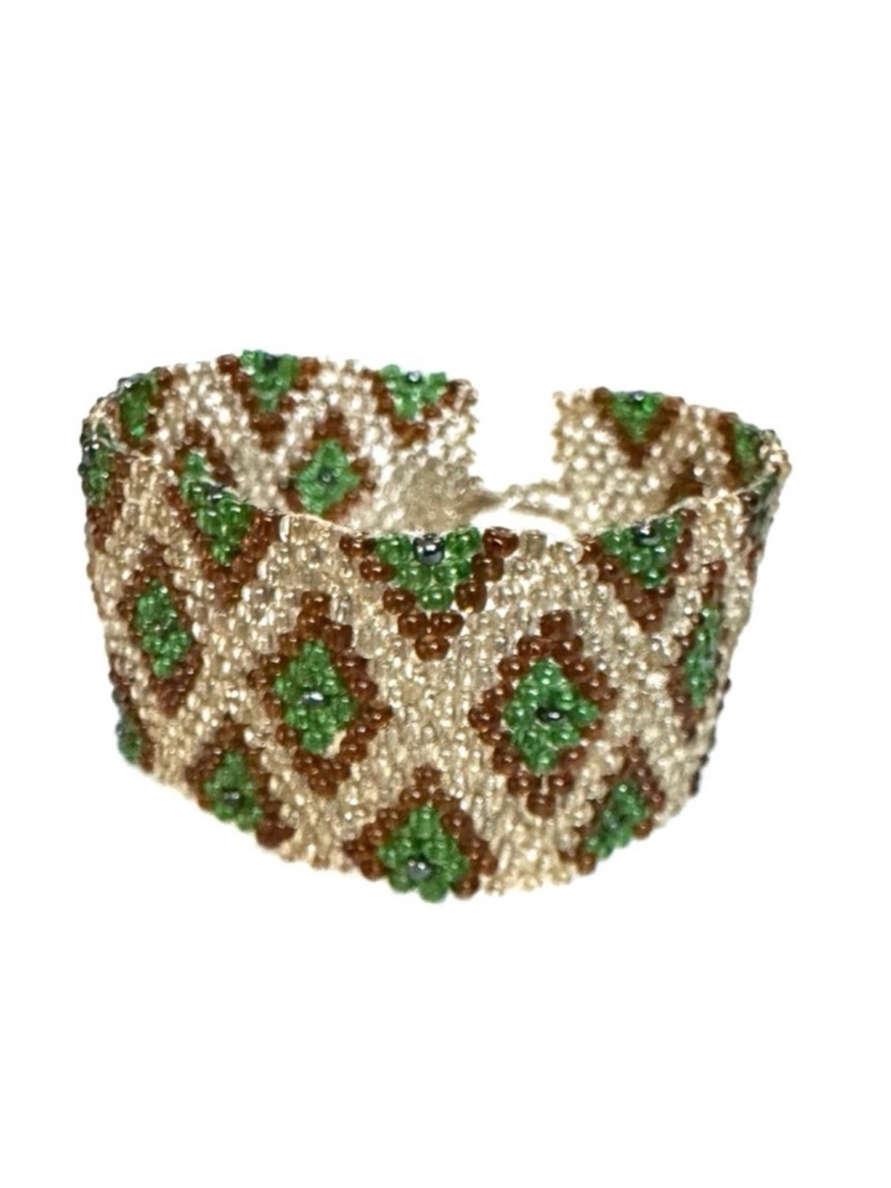 Vintage Handmade Seed Bead Bracelet in Geo Diamond Pattern